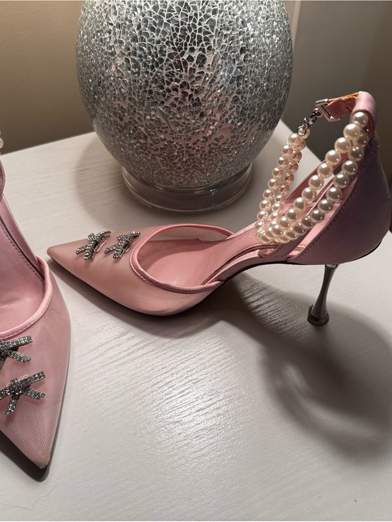 Giani Bernini Shoes - Giani Bernini Pink Satin Pointed-Toe Pearl-Strap Heels with Crystal Accents